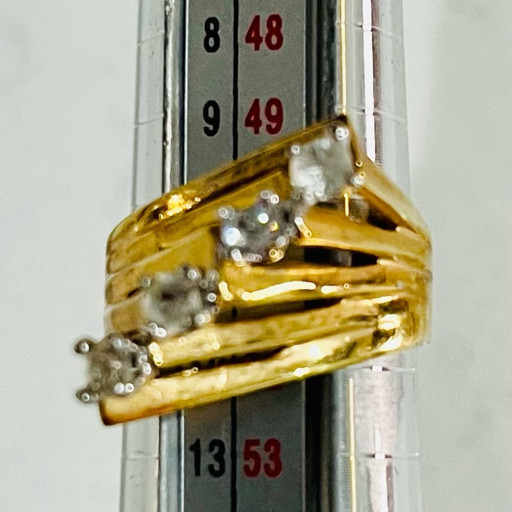 Vintage 1960s Diagonal Multi Stone Ring Gold Tone Size 5.75 - Picture 7 of 12